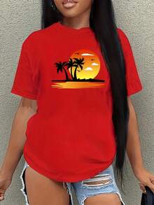 S274 Casual Short Sleeve T-Shirt With Custom Print - 紅色 - 查看 3