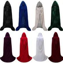 1 pieza Capa de fiesta de actuación de Halloween negra unisex para adultos, disfraz de una sola capa con capucha para bruja, demonio, vampiro, elfo, adecuado para varios accesorios de disfraz de actuación de fiesta de vacaciones, capa de terciopelo dorado - Capa de terciopelo negro y dorado - Ver 4