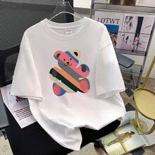 Camiseta con estampado de camisa casual para mujer, manga corta y cuello redondo, moda urbana local de primavera/verano camiseta unisex. UVSU - 706 Negro - Ver 7