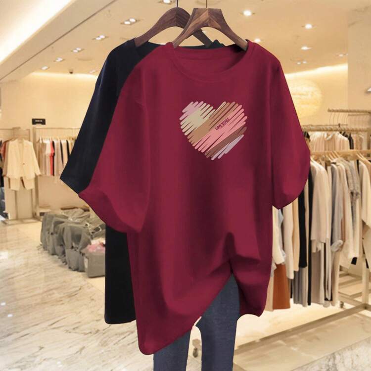 Women's Casual Printed T-Shirt, Short Sleeves, Round Neck, Spring/Summer Urban Fashion Unisex T-Shirt. QRD0 - Coffee Brown - View 11