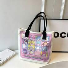 Miniso Tas Tote Kanvas Motif Kotak-kotak Karakter Sanrio, Tas Bahu Warna Krem untuk Penggunaan Sehari-hari - Hitam - View 7
