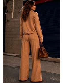 Women's Set In Elegant And Comfortable Ribbed Knit Fabric, Winter Fashion, Chic Blogger Style - 駝色 - 查看 3