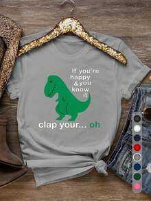 Limited Edition Women's T-Shirt With Fun Dinosaur Print - Featuring A Green Tyrannosaurus Rex Print, This Is A Great Choice For Casual Wear In Spring And Summer, And A Perfect Gift For Dinosaur Lovers. Made From Lightweight Cotton. - 黑色 - 查看 11