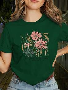 Limited Edition Women's T-Shirt, Comfortable And Stylish, With "Thank You, Lord" Print, Psalm 130:5, Matching Set For Friends, Casual Loose Fit, Versatile, Comfortable And Skin-Friendly, Crew Neck. Custom Print, Matching Set For Friends, Casual Loose Fit, Versatile, Comfortable And Skin-Friendly, Women's Crew Neck T-Shirt. Lightweight Cotton. - 綠色 - 查看 12