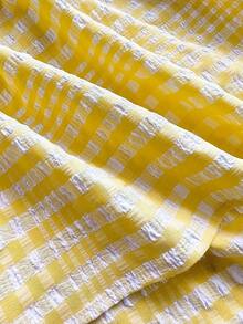 Blusa de mujer de cuello en V amarilla, ajustada a la cintura, de manga corta, con estilo romántico francés, para primavera/verano - Amarillo - Ver 8