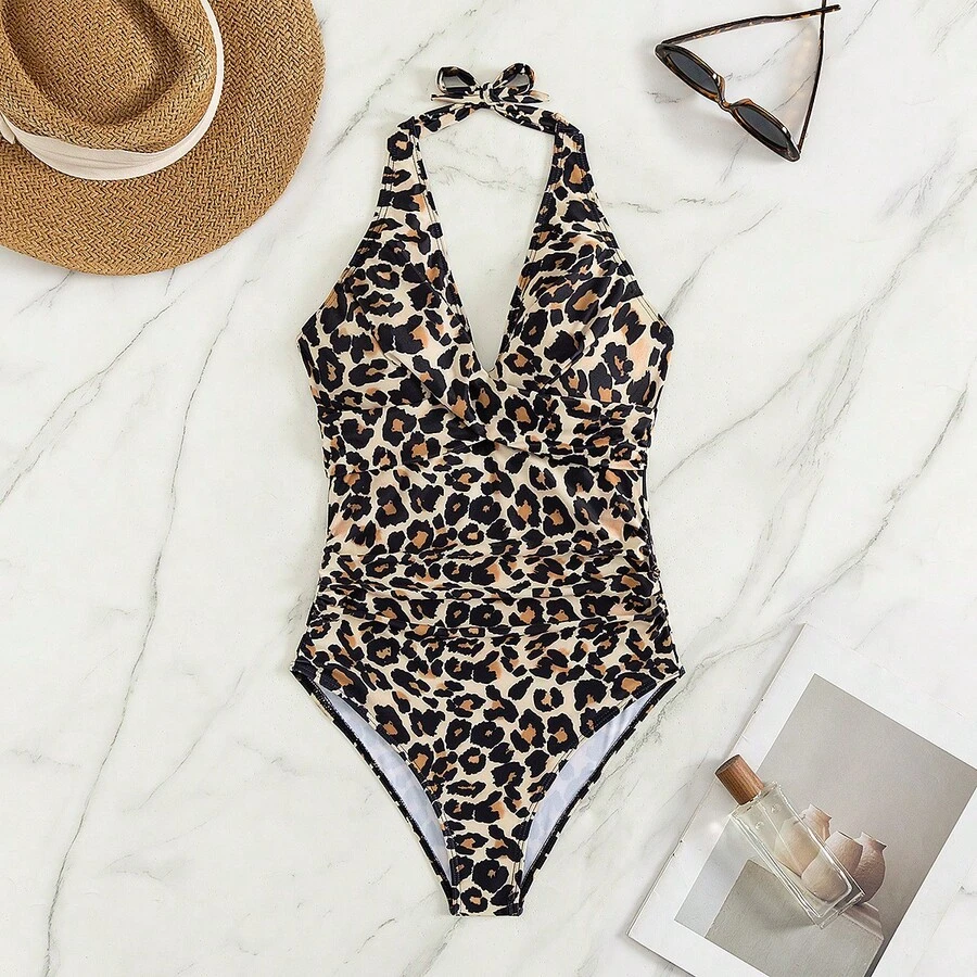 Nuevo traje de baño para mujer, bikini de una pieza a la moda, traje de baño sexy de una pieza para la playa. - estampado de leopardo - Ver 1