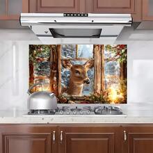 1pc 2D Flat Design Sticker Depicting A Deer In Front Of A Snowy Pine Window, Suitable For Kitchen Wall Decor. Easy To Apply, Durable PVC Material, Removable And Reusable, Flat Art Sticker, Kitchen Storage. - 1PC - View 9