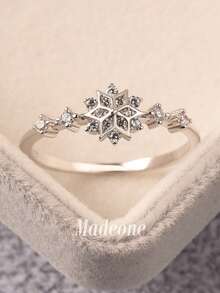 MADEONE 1 pieza Anillo de plata de ley S925 con circonita, regalo de joyería exquisita adecuado para niñas, bodas, galas, fiestas - Plateado - Ver 2