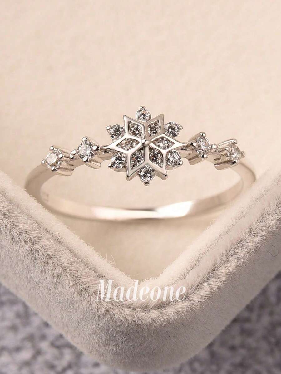 MADEONE 1 pieza Anillo de plata de ley S925 con circonita, regalo de joyería exquisita adecuado para niñas, bodas, galas, fiestas