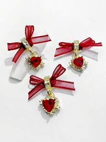 10PCS Gothic Cute Dual-Style Nail Charms, Black Red Purple Bow Heart Rhinestone Nail Pendants For Manicure - 彩色 - 查看 10