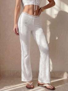 ICON Pantalones elegantes de encaje blanco con alta elasticidad y textura, adecuados para ir al trabajo, dulzura, uso casual, fiestas y todo tipo de eventos de alta gama. - Blanco - Ver 6