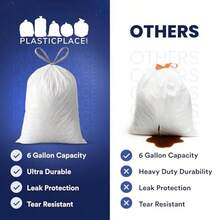 Plasticplace 4 - 6 gallon White Drawstring Bags 100% Prime Material 17x20 0.7 Mil 200/Case - Paquete de 200 unidades - Ver 8