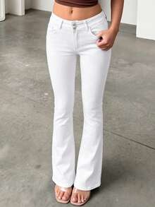 Retro elegante Jeans mit hoher Taille, Knöpfen und schlankem Skinny-Fit, verwaschen, lässig-schicke, vielseitige Damenjeans für den Frühling, weiß - Weiss - Übersicht 3