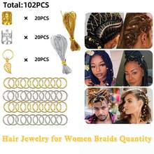 82/110/120pcs Hair Jewelry For Braids, Loc Jewelry For Hair Dreadlock, Charm Accessories For Women, Metal Gold Braids Rings Cuffs Clips For Dreadlock Accessories Clips Rings Extensions Decorations - View 3