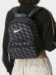 Nike Printed Checkered Fabric Backpack, Unisex And Couple Style, Black. - Black - View 2
