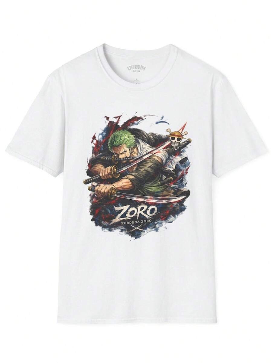 Shirts Mens Clothes Graphic Tees Summer Tops Summer Tops Men Y2k Streetwear Von DutchOne Piece Zoro Sword Stance T-Shirt|   Anime Samurai Illustration 4th Of July Fathers Day Gift Manfinity Men Men Vacation Outfits Funny Shirts VGOP - White - View 1