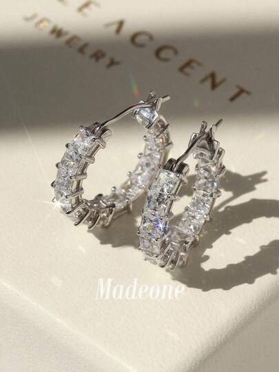 MADEONE 1 Pair 925 Sterling Silver Colorful Cubic Zirconia Earrings, Women's Jewelry, Delicate Creative Earrings, Exquisite Jewelry Gift, Suitable For Girls To Wear Daily, Dates, Parties And Other Occasions