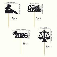 12/24pcs Law School 2026 Graduation Cupcake Toppers - Black Glitter Justice Scale And Gavel Cake Picks, Future Lawyer Graduation Party Decor, Law Theme Celebration Supplies - Classic Graduation Balance - View 16