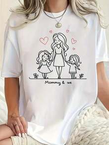 Nuevas llegadas para el verano. Camiseta con estampado gráfico, manga corta, cuello redondo, top casual para verano y primavera, ropa de mujer, blusa, camisa > Hermosa. - Blanco - Ver 1