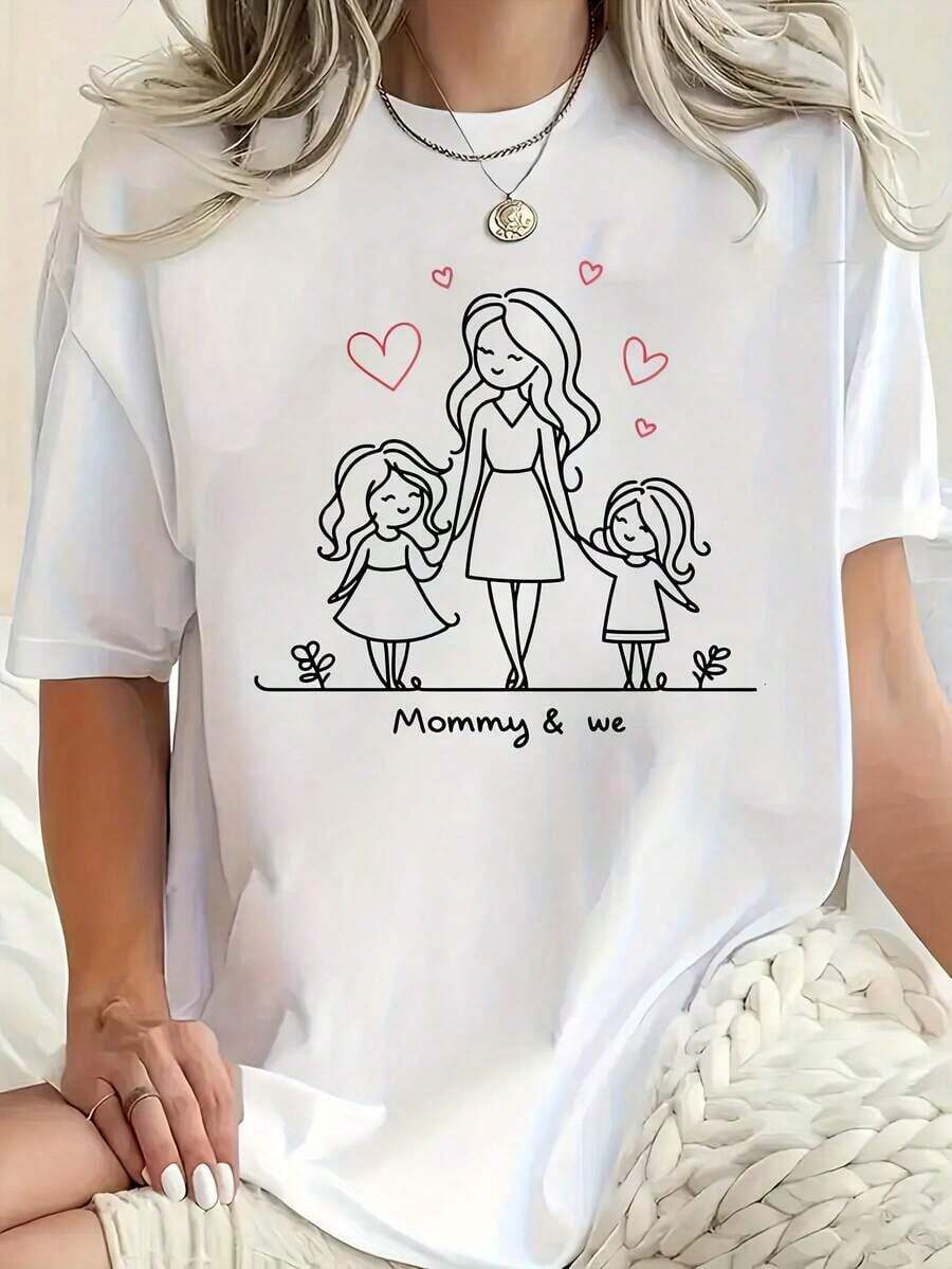 Nuevas llegadas para el verano. Camiseta con estampado gráfico, manga corta, cuello redondo, top casual para verano y primavera, ropa de mujer, blusa, camisa > Hermosa. - Blanco - Ver 1