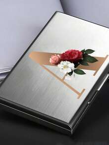 Red Flowers And Gold Letters A-Z Initial Pattern Slim Card Case Minimalist Aluminium Metal Wallet RFID Privacy Protection Credit Card Holder ID Business Card Pouch Portable Card Organizer Thin Metal Purse Multifunctional Card Storage Box For Daily - Multicolor - View 5