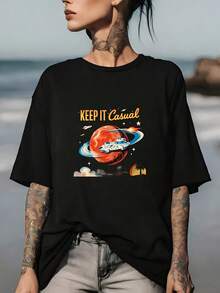 "Keep It Casual Space Adventure" 180g Summer T-Shirt - Perfect For Family Holidays, Corporate Events And Holiday Gifts, Lightweight And Comfortable Unisex T-Shirts, Clothing For Men And Women - 黑色 - 查看 7