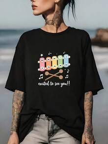 Encuentro Sorpresa: Camiseta de 180g con diseño de cítara - El regalo de verano perfecto para amigos y familiares, un divertido recuerdo para actividades de team-building en la oficina y una elegante camiseta para mujer para las celebraciones del Día de los Caídos. - Negro - Ver 8