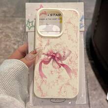 1 pieza Funda de teléfono de material TPU con elegante patrón de lazo francés compatible con iPhone 17 Pro Max/17/16 Pro Max/15/13/12/11, S20 FE/A15/S24/A55, Note 11/Note 12/Note 13 Pro, cobertura completa anti-caídas funda protectora suave - Blanco - Ver 1