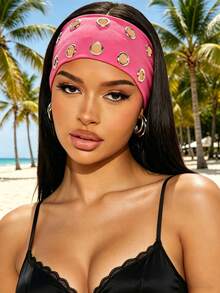 1pc Punk Style Headband, Elastic Yoga Sports Hair Accessory, Versatile Daily Hair Decoration, Classic Headband Fashion Accessory, Suitable For Vacation Outfit - Hot Pink - View 3