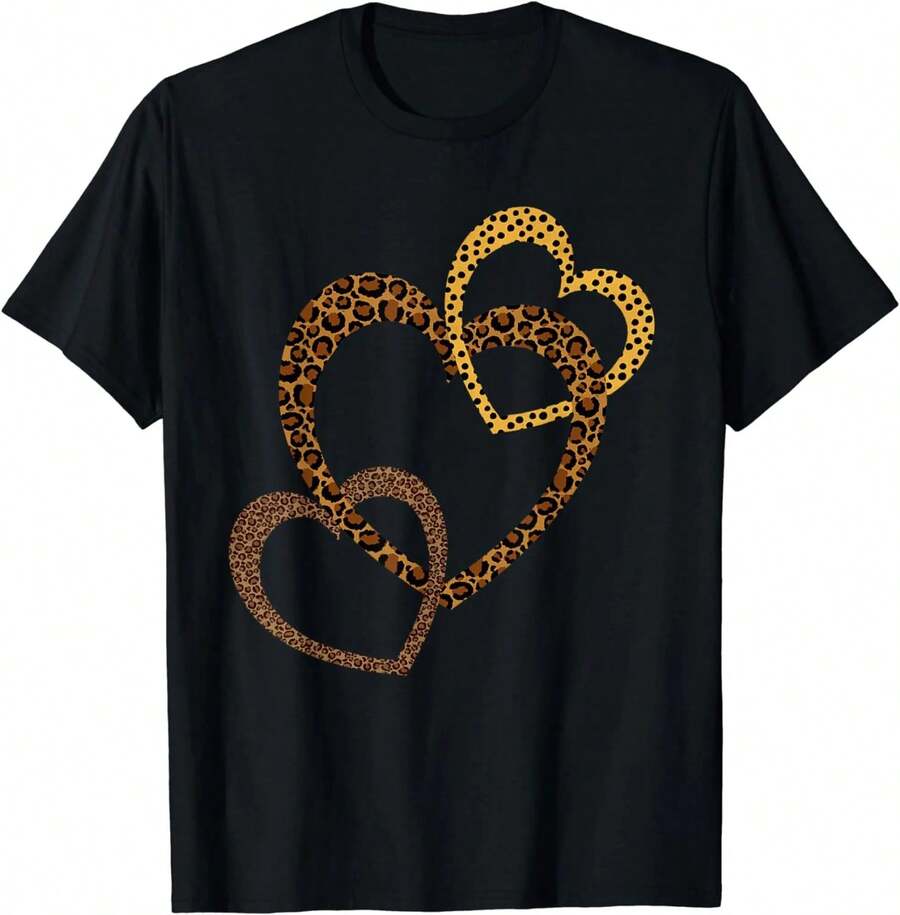 Hearts Love Leopard Cheetah Shirt Womens Animal Print Hart T-Shirt - Negro - Ver 1