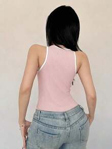 Body ajustado y sexy con ribete de color contrastante para mujer - Rosa - Ver 2
