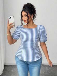 Blusa casual de manga corta con lazo y espalda abierta, unicolor, para mujer talla grande, verano - Multicolor 2 - Ver 3