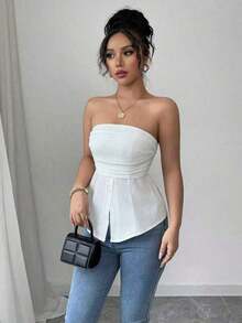Blusa casual y sexy con diseño sin espalda y textura tejida para mujer, /verano - Blanco 2 - Ver 4