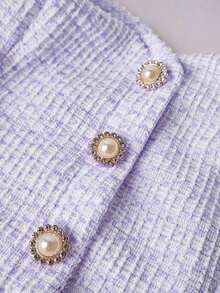 Top corto ajustado de verano para mujer con textura rosa, con detalle de botón de perla - Morado 2 - Ver 3