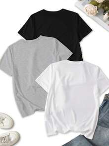 Set de 3 camisetas de mujer de manga corta con cuello redondo, de estilo casual de verano, con estampado gráfico del universo creencia, top de concierto - Multicolor 12 - Ver 2