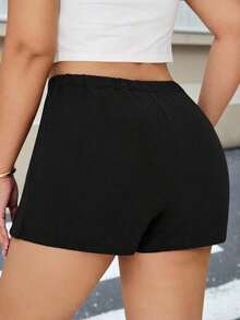 Minifalda de unicolor negro minimalista con diseño de falda pantalón para mujer talla grande, ropa casual de uso diario para invierno - Negro - Ver 2