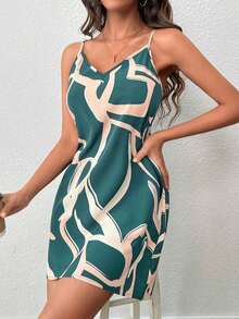 Vestido casual con estampado de contraste y tirantes para ir al trabajo de mujer - Verde - Ver 6