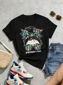 Women's Summer T-Shirt, Casual, Soft, Round Neck, Short Sleeves, Perfect For Mother's Day. The Headband And Sunglasses Feature Colorful Cartoon Dog Prints. White. - 黑色 - 查看 2