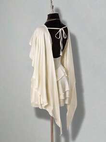 ICON Vestido mini ajustado de satén con volante asimétrico en el bajo, vestido formal de fiesta con espalda descubierta y silueta de línea A para mujer - Blanco - Ver 6