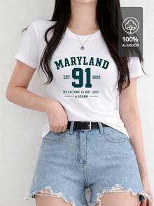 Playera Estampada 100 % Algodón - Maryland College Green Edition - Blanco - Ver 1