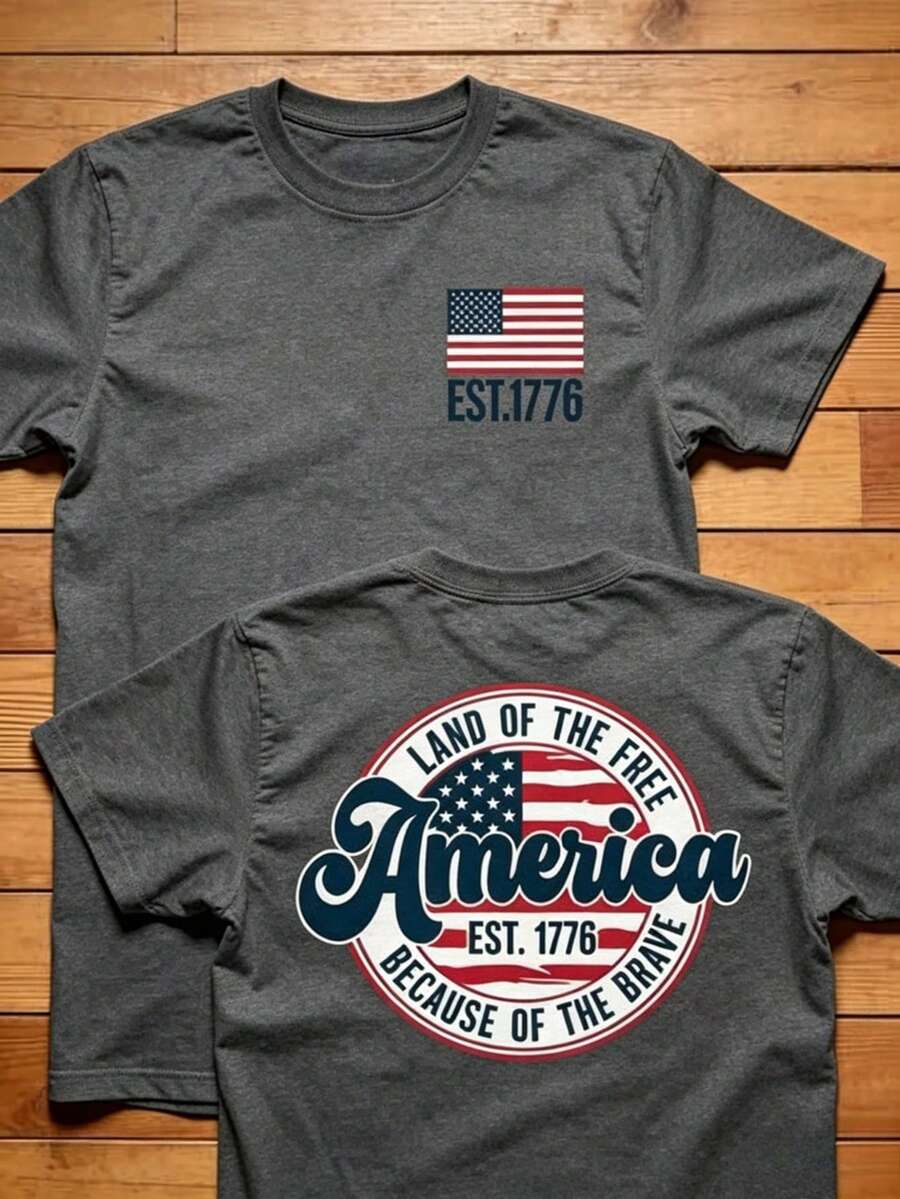 American Flag Shirt, July 4th Shirt, Retro American Graphic T-Shirt, Star American Graphic T-Shirt, Red, White, And Blue, Unisex. - Xám - Xem 1