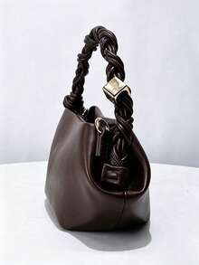 Women's Fashion Woven Knot Soft Leather Cloud Handbag - Coffee - View 6