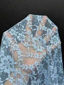 Blusa de mujer con cuello en V de encaje y ribete de encaje en contraste - Azul - Ver 8