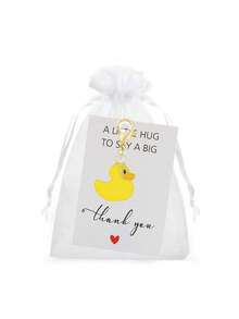 30/15/3pcs Cute Little Yellow Duck Keychain Set, Includes Little Duck Keychains, Thank You Cards, White Bags, Gift For Colleagues And Friends, Key Ring Pendant, Exquisite Birthday Gift, Essential Holiday Decoration, Suitable For Theme Parties, Birthday Parties, Party Decoration, Perfect Gift Choice - Multicolor - View 8