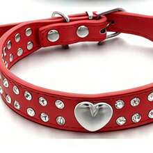 Fashion Luxury Bling Rhinestone Pet Collar, Multi Size Adjustable Pet-Friendly PU Leather Neck Strap, Sparkling Crystal Diamond Comfort Decorative Collar For Puppy Cat Small Medium Dogs - 紅色 - 查看 15