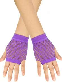 1 Pair Women Short Fishnet Fingerless Mesh Gloves, Gothic Punk Stretch Arm Warmers, Breathable Sun Protection Gloves For Nightclub Party Costume - Multicolor - View 18