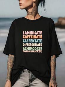 Women's Cotton T-Shirt, Crew Neck, Casual, 180g, Soft And Comfortable: Laminated Caffeine | The Perfect Gift For Family And Colleagues. | Modern Design, Comfortable For Everyday Wear. | Shop Now And Enjoy The Best Discounts And Special Holiday Offers. Simple T-Shirt For Everyday Wear. - 黑色 - 查看 7