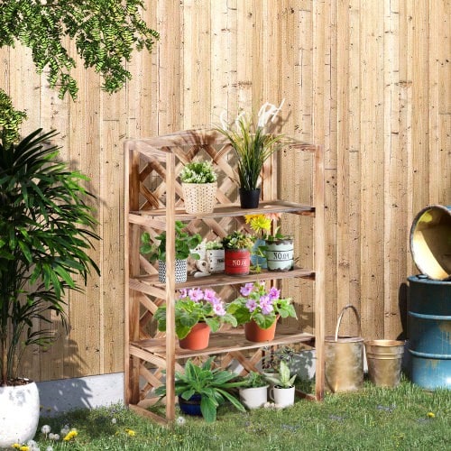 3-Tier Flower Stand/Planter Shelf, Fir Wood, For Indoor & Outdoor Use, Space-Saving, Robust Design, Model 8 - 1PC - 查看 1
