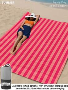 1pc Pink Striped Fashionable Beach Towel, Super Absorbent Soft Comfortable Microfiber Material, Lightweight Portable, Wind/Sun/Sand Resistant, Suitable For Summer Travel & Vacation, Available In 35*75cm Small Size Or 150cm+ Large Size - Multicolor - View 5