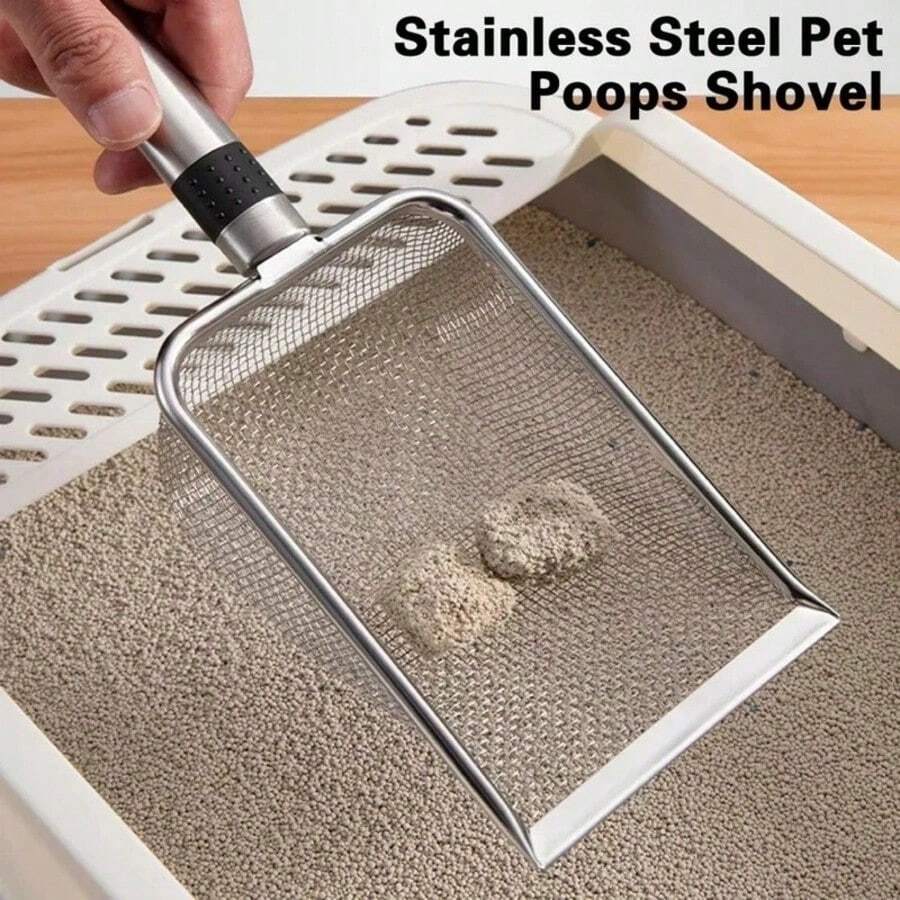 1pc Durable Stainless Steel Cat Litter Scoop With Fine Mesh, Rust-Proof Pet Waste Scooper, Suitable For Litter Box, Easy To Use And Clean, With Convenient Handle, Fit For Wooden House And Small Pets - Multicolor - View 1